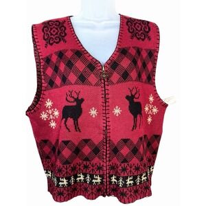 Vintage Woolrich Women's L Red Knit Sweater Vest Fair Isle Reindeer Nordic Lodge